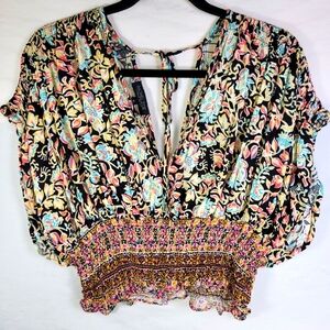 Rachel Zoe Smocked Floral Crop Top